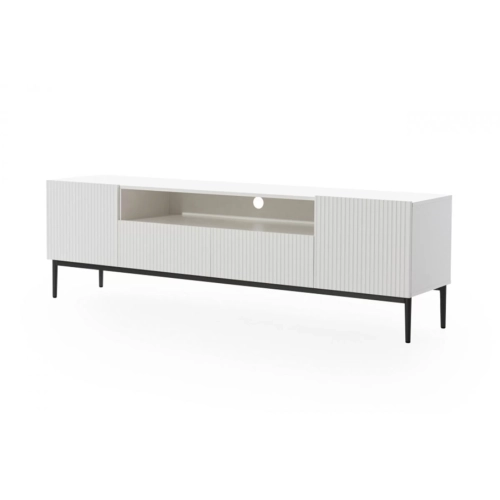 Szafka RTV Nicole 200 cm z wnęką i szufladami - biały mat / czarne nóżki